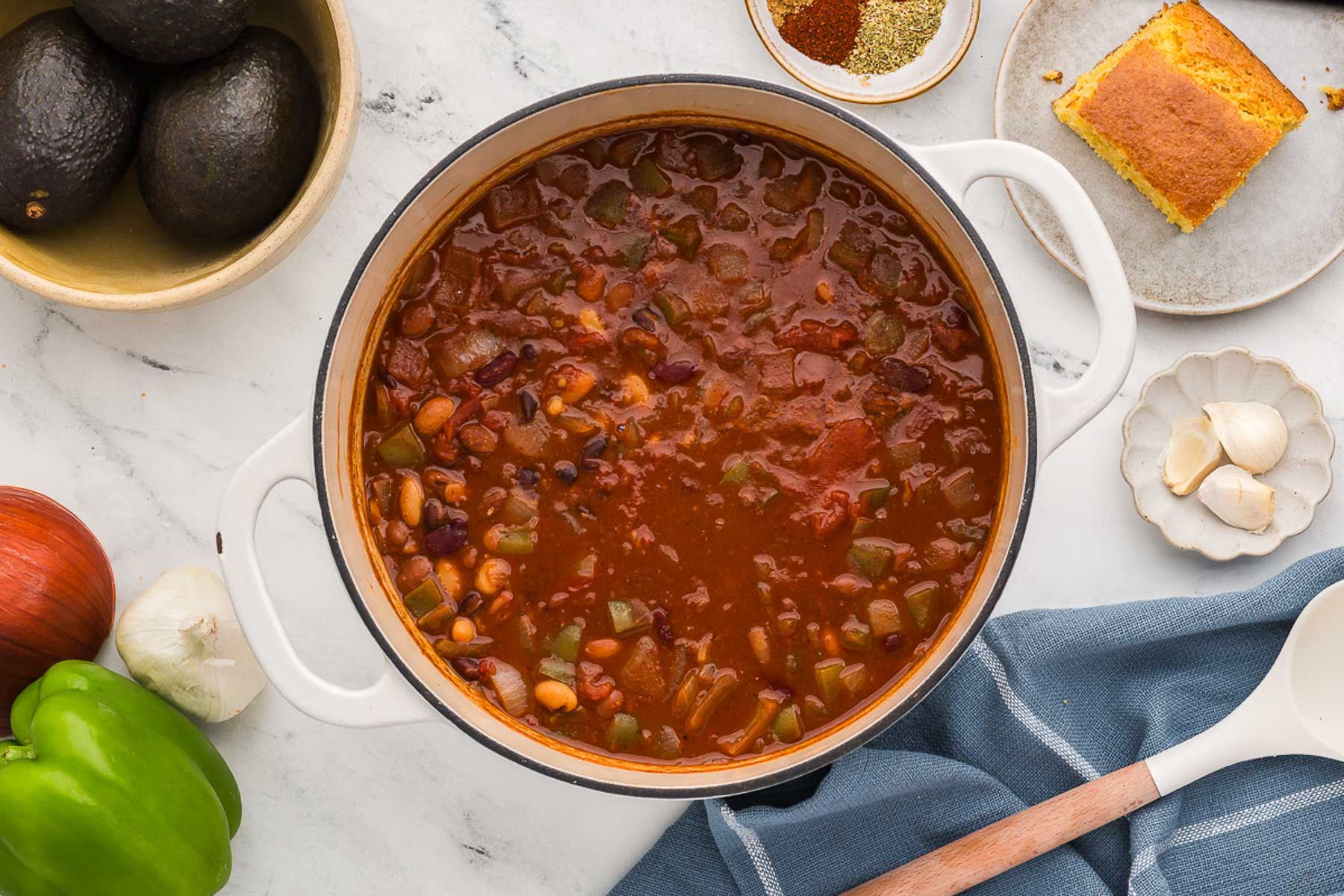 top view of 5 Bean Chili in a pot