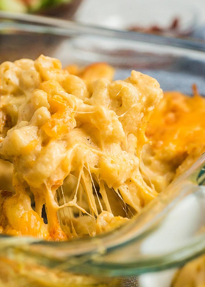 Scoop of the best baked macaroni and cheese recipe ever