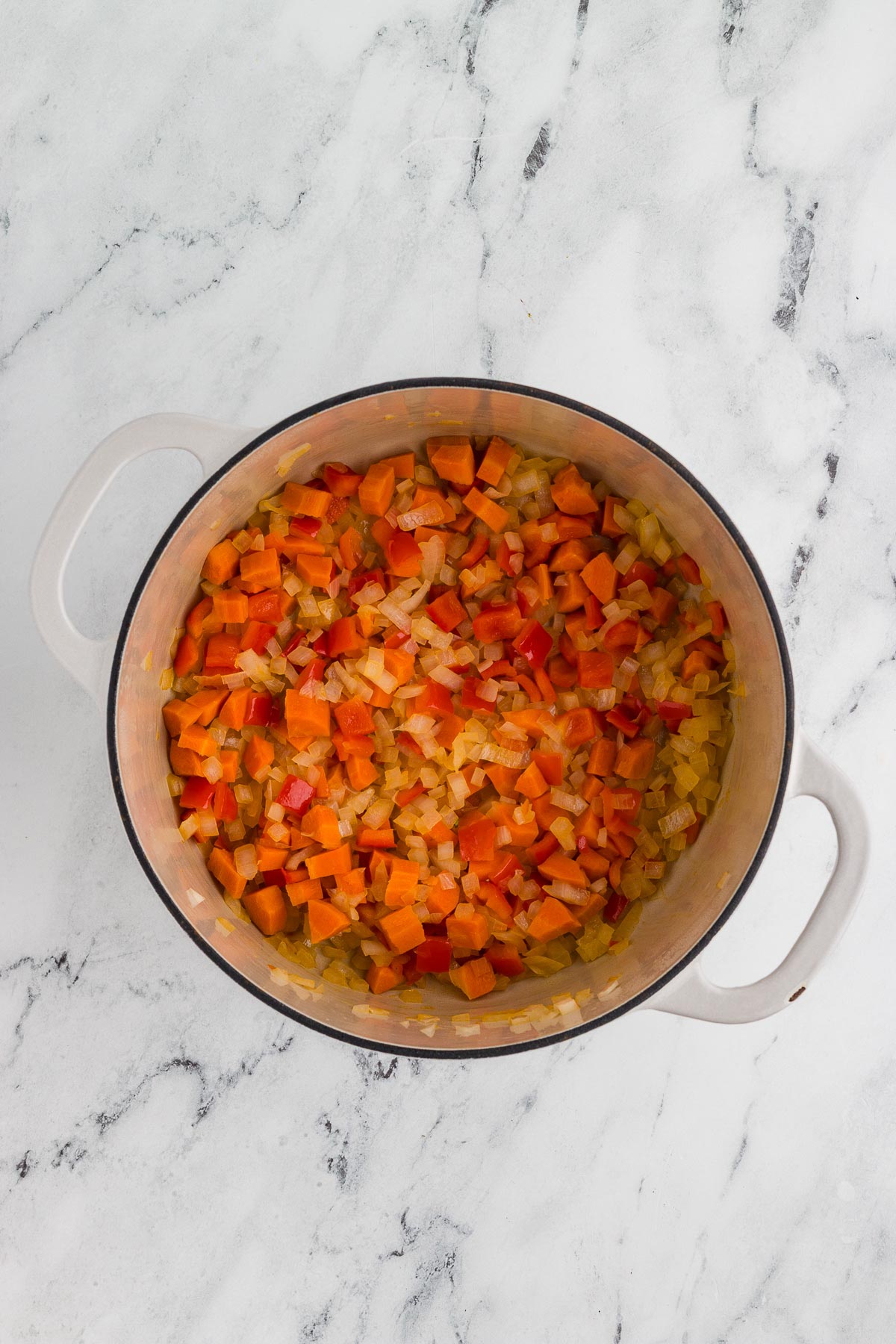 Sauteeing some of the veggies for black bean veggie chili