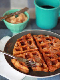 Spiced Pumpkin Buttermilk Waffles with Cinnamon-Honey Butter