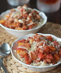 Vegetarian butternut squash & beer chili with optional ground turkey add-in