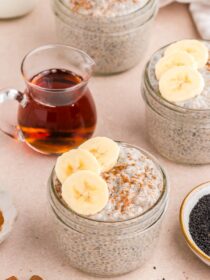 chai latte basil seed pudding in mason jars