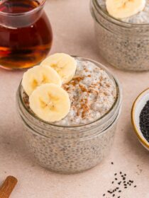 chai latte basil seed pudding in mason jars
