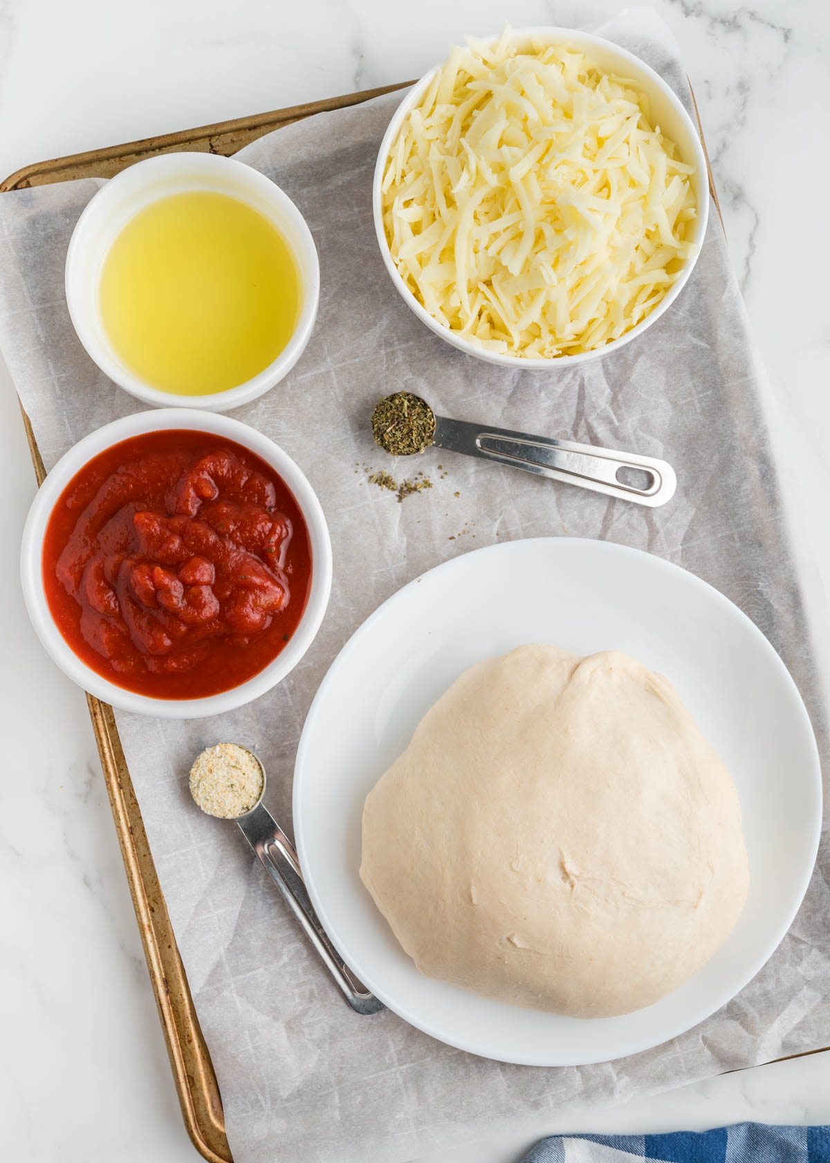 Ingredients for pizza pinwheels with pizza dough