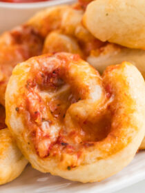 A pile of pizza pinwheels ready to eat