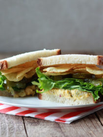 Chickpea Salad Sandwiches with Potato Chips & Pickles