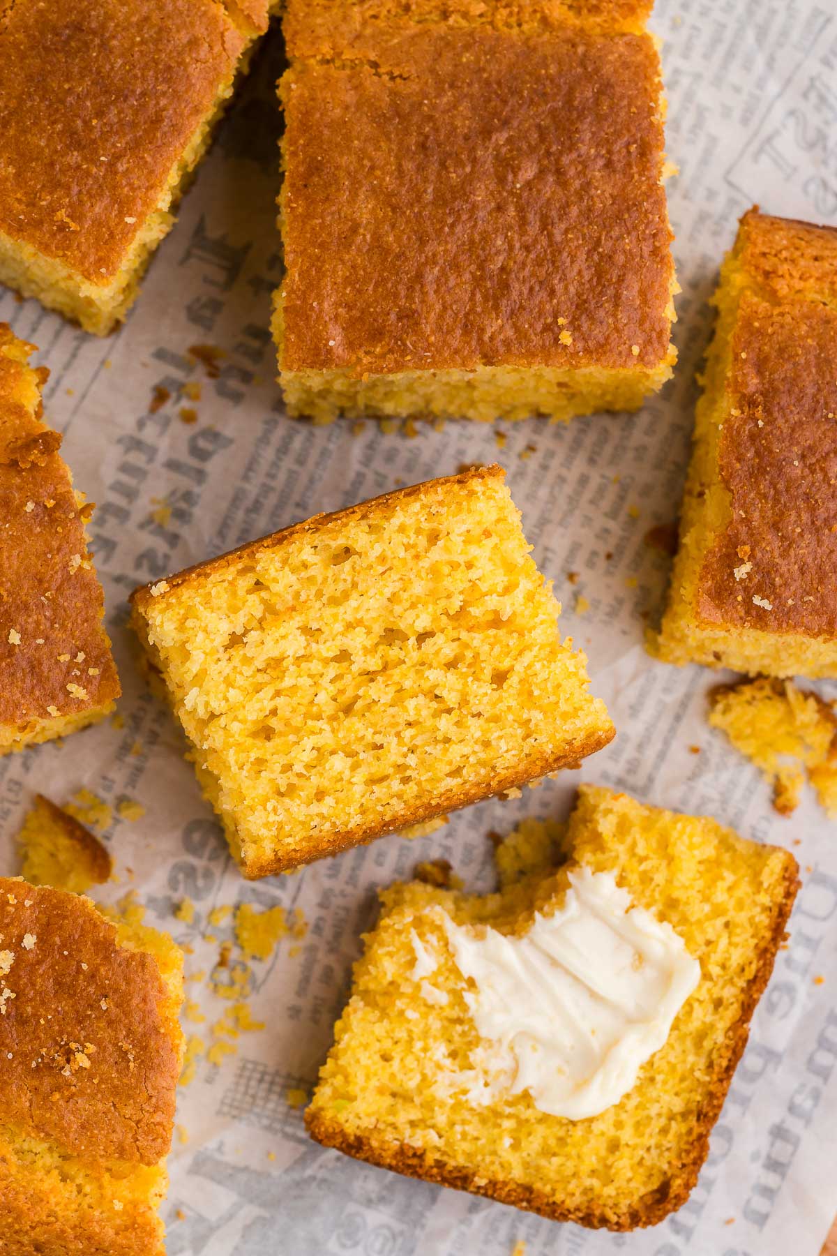 Homemade Cornbread on parchment