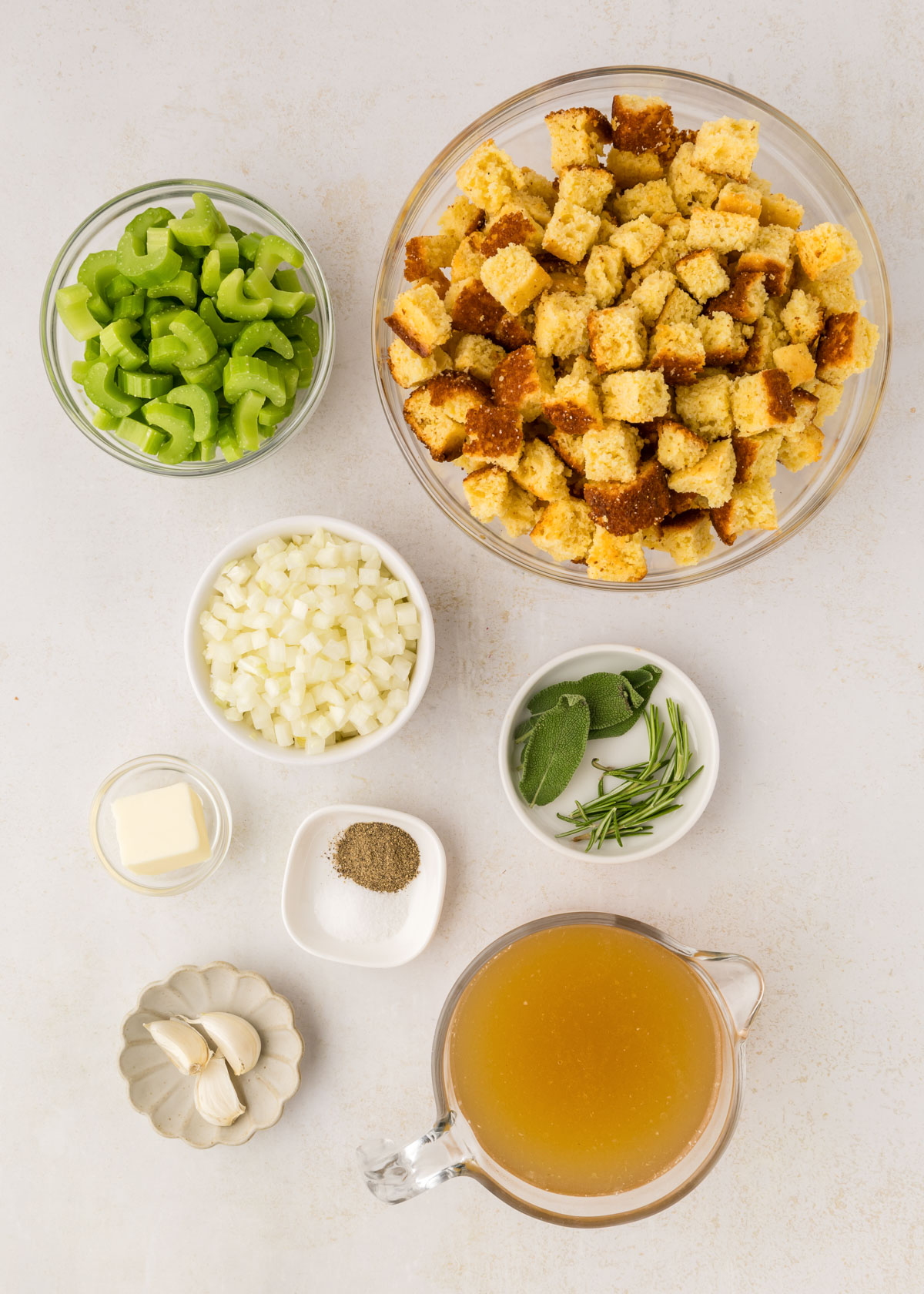 Ingredients for cornbread stuffing.