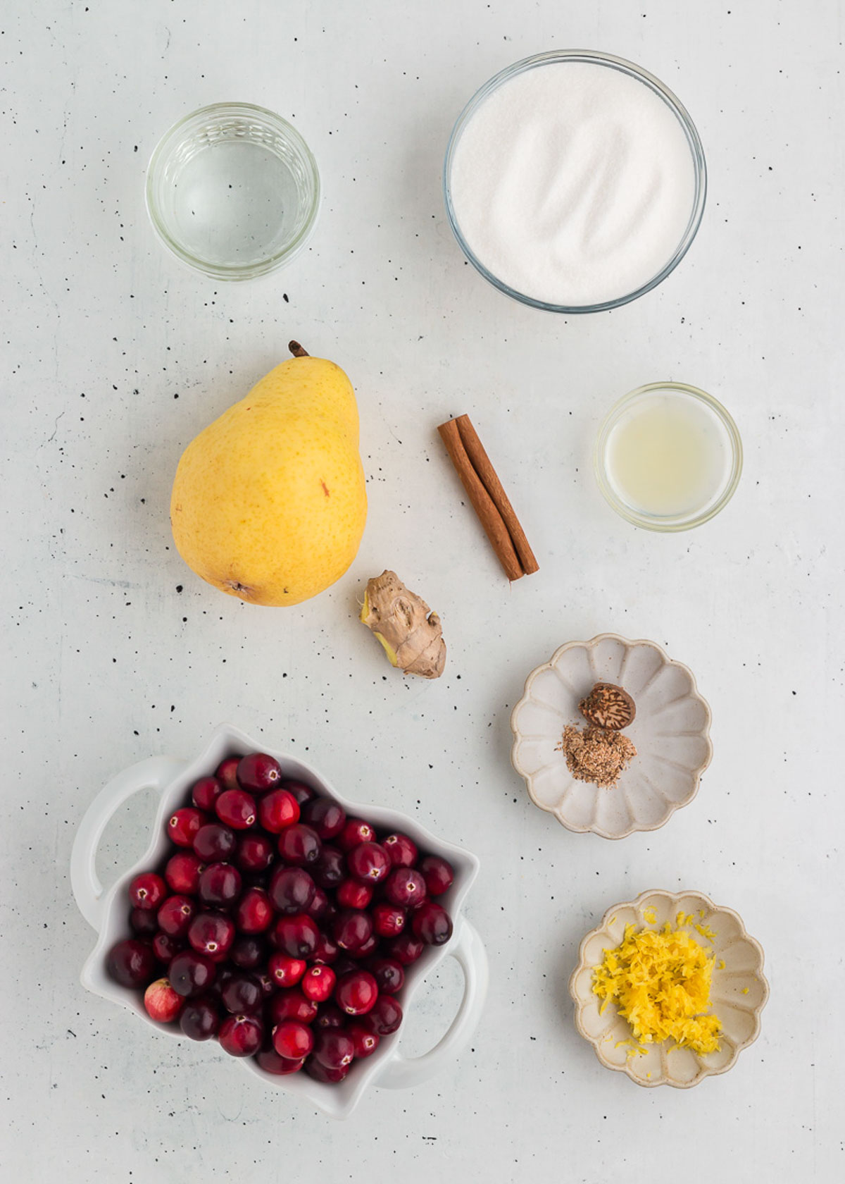 ingredients for ginger pear cranberry sauce