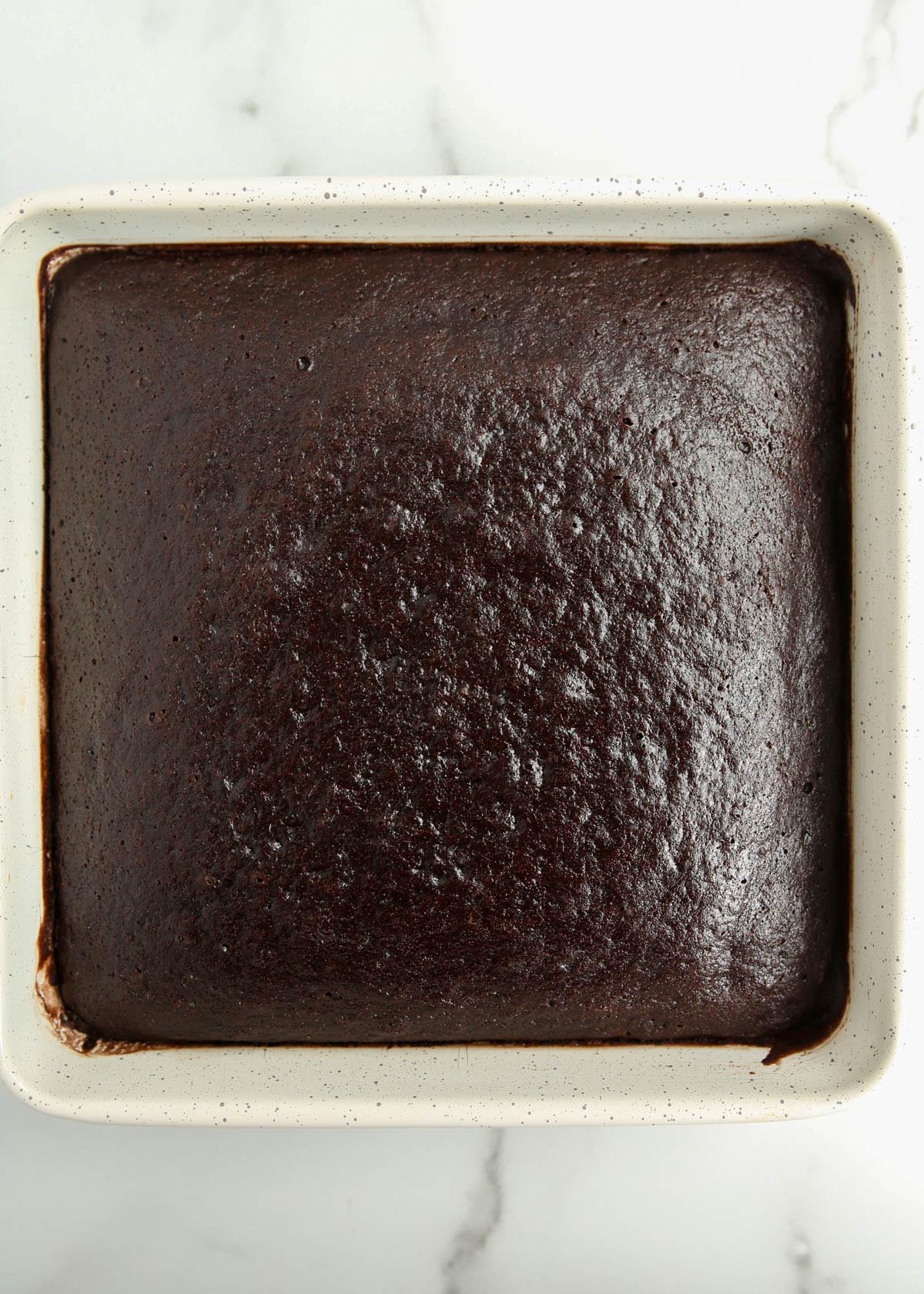 chocolate wacky cake fresh out of the oven.