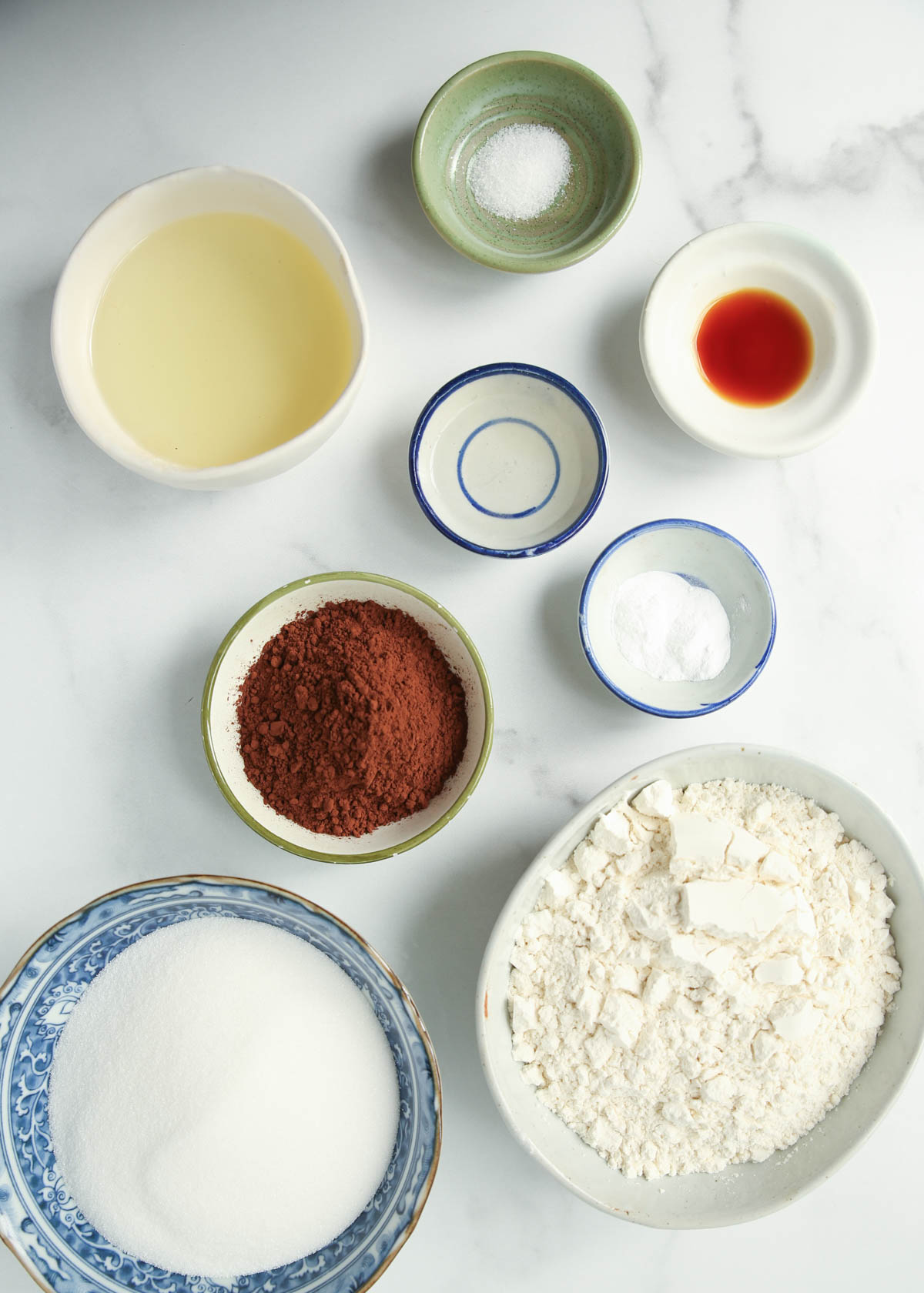 Ingredients for chocolate wacky cake.