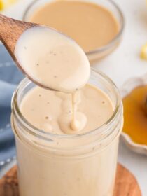 Creamy Lemon Tahini Dressing in a mason jar