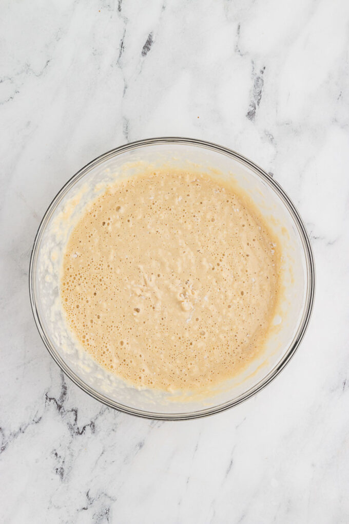 A bowl full of pancake batter