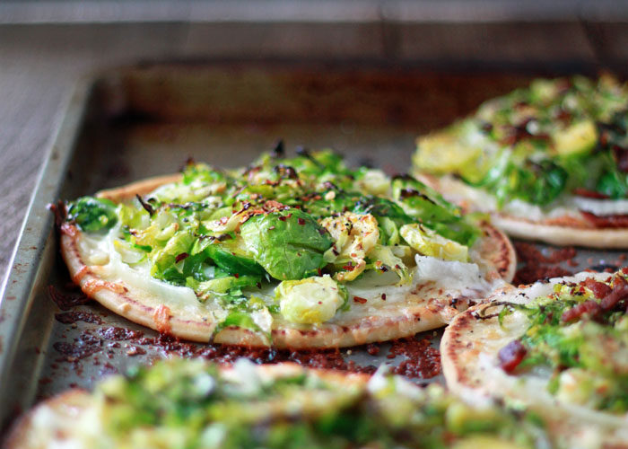 43 Recipes for Vegetarians and Meat-Eaters Eating Together - Brussels Sprouts Pita Pizzas with Optional Bacon