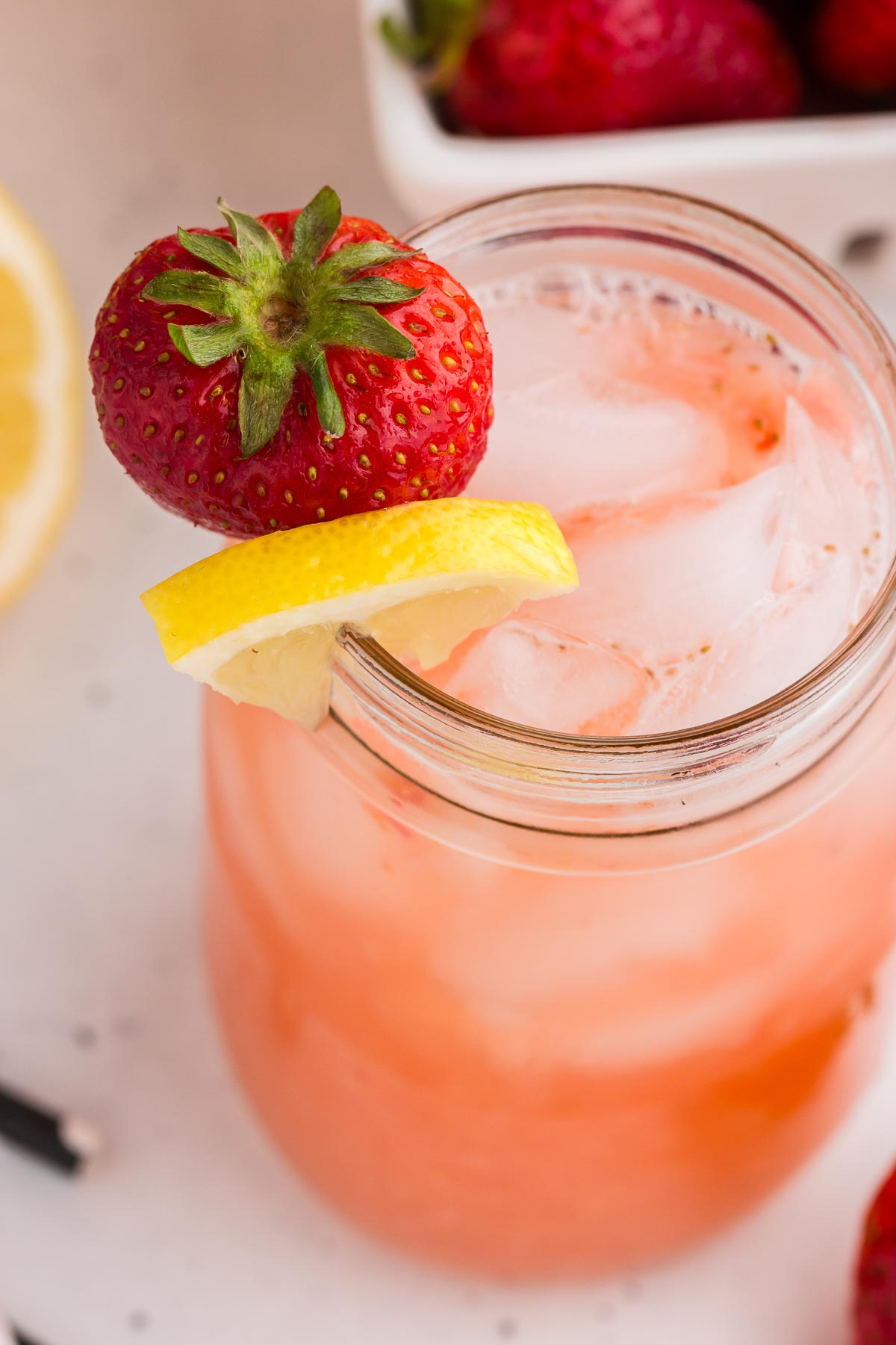 Top view of a glass full of Easy Strawberry Lemonade