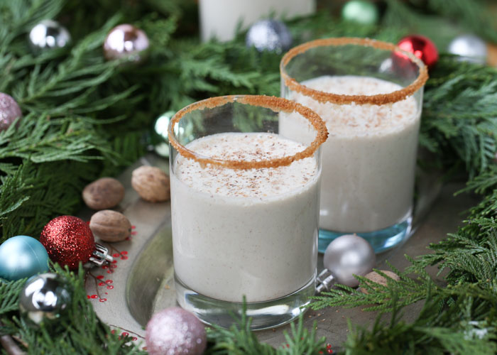 Easy 6-Ingredient Vegan Eggnog- Decadent and velvety, this egg-free, dairy-free nog is sure to be the hit of the party. The season. The year! Cashews, coconut milk, dates, vanilla, nutmeg, and a pinch of sea salt make up this glorious situation. Rum optional!