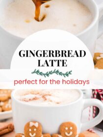 Two images of Gingerbread Latte. The text reads, "Gingerbread Latte, perfect for the holidays"