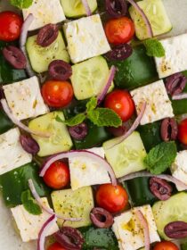 close-up of Greek Mosaic Salad