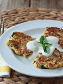 Summer Squash Fritters with Fresh Basil & Lemony Sour Cream