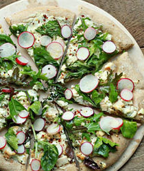 Radish and Goat Cheese Pizza with Spicy Mixed Greens and Optional Chicken | Kitchen Treaty