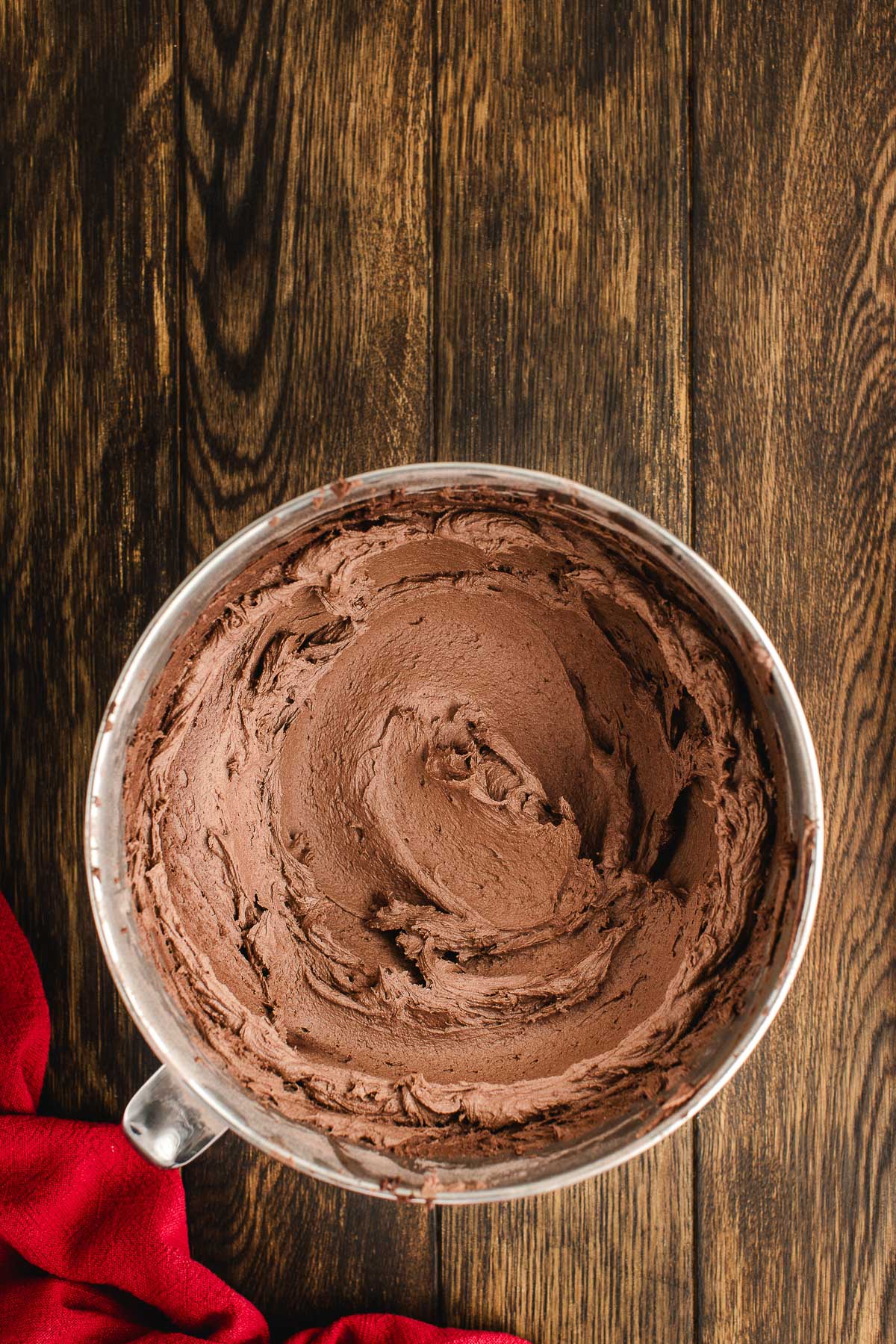 chocolate frosting whipped up and ready to pipe