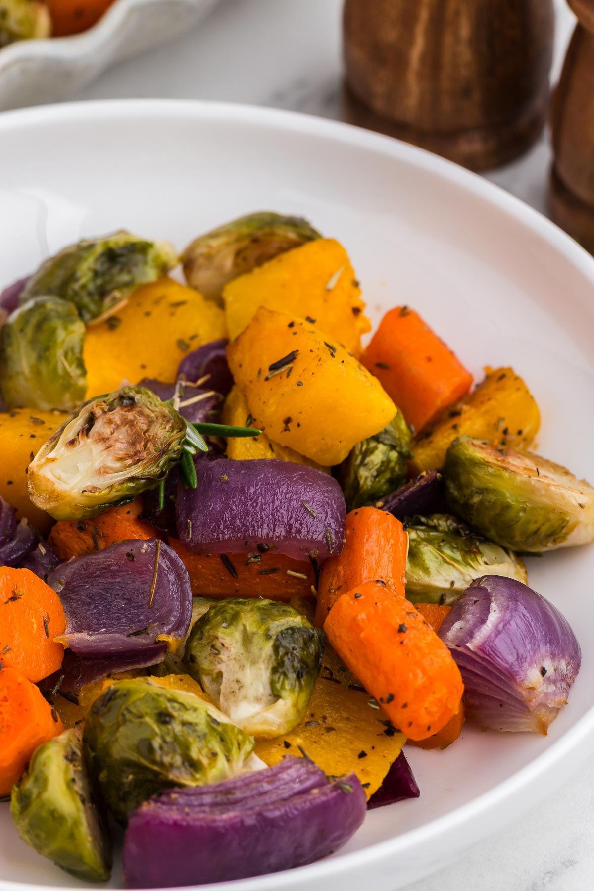 Roasted Fall Vegetables on a white plate
