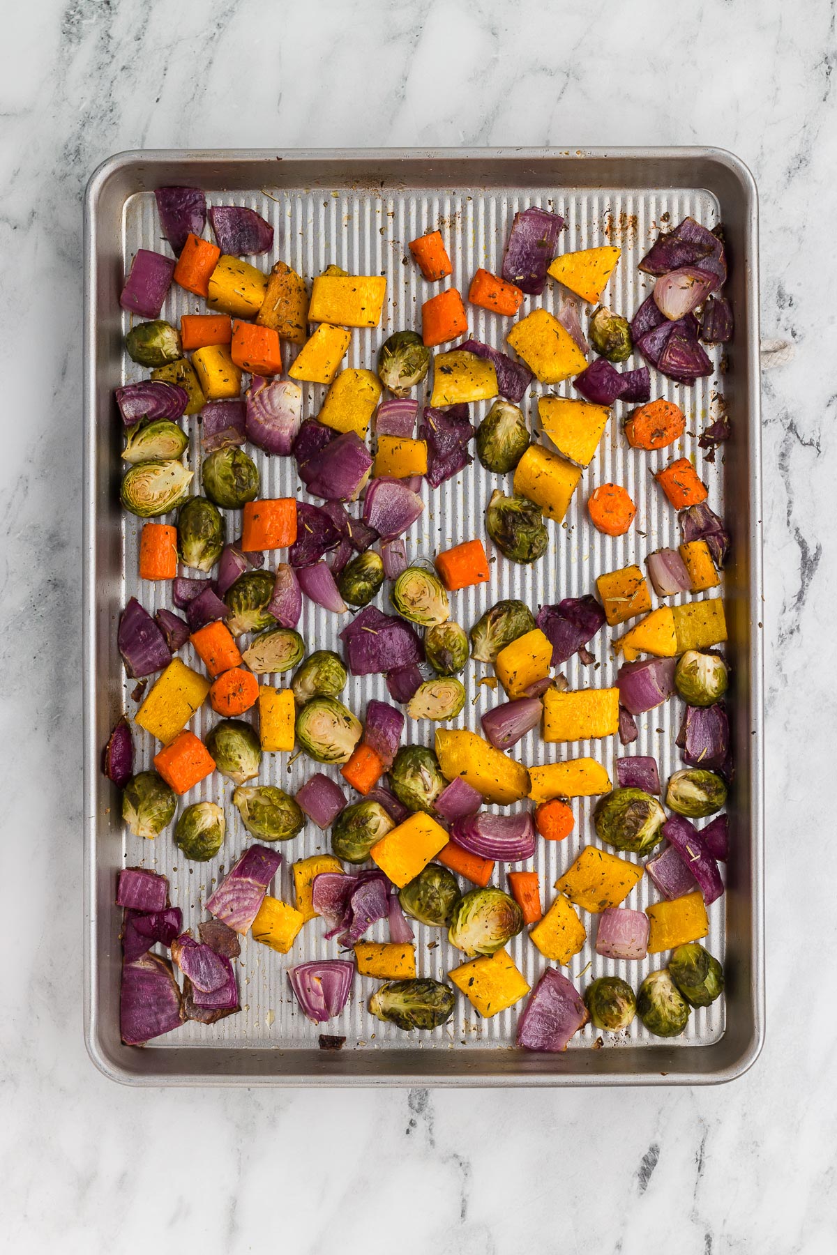 Roasted Fall Vegetables on a large baking sheet