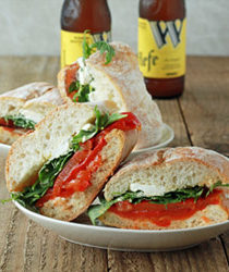 Roasted Red Pepper, Baby Arugula, & Goat Cheese Sandwiches with Optional Bacon | Kitchen Treaty