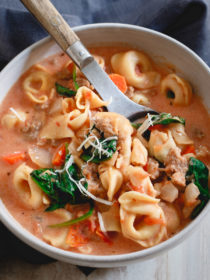Slow Cooker Creamy Tortellini Spinach Soup recipe