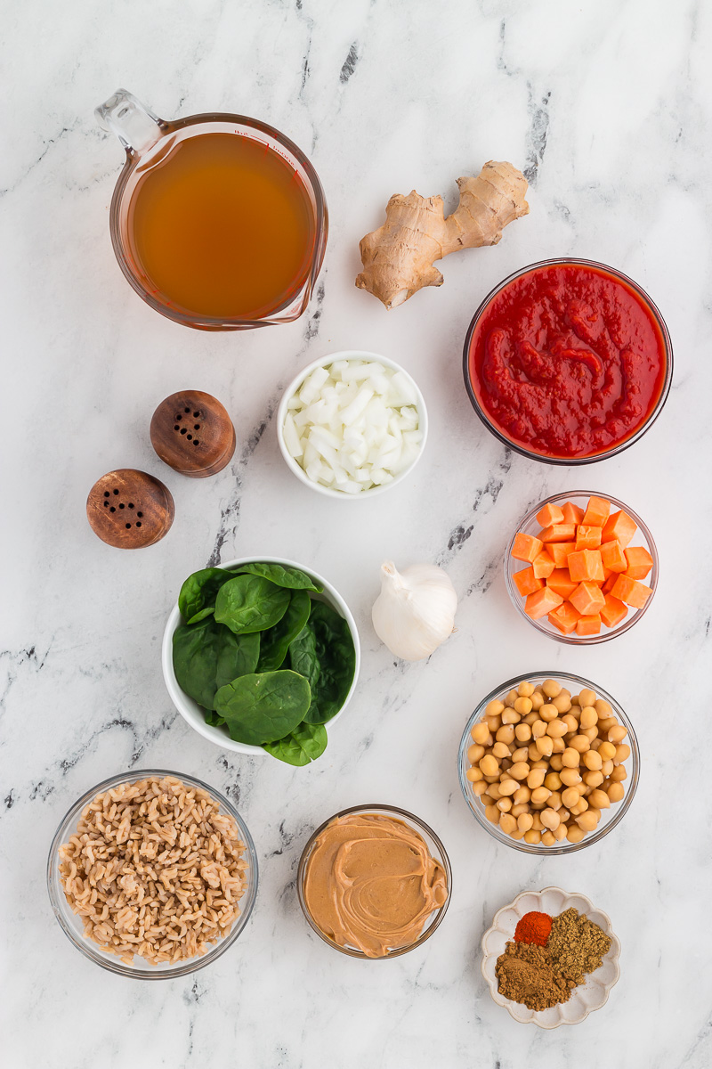 Ingredients for Slow Cooker Sweet Potato, Chickpea, & Peanut Stew