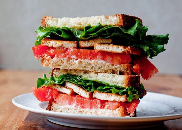 43 Recipes for Vegetarians and Meat-Eaters Eating Together - Smoky Tofu, Lettuce, and Tomato Sandwich (just make it a BLT for the meat-eaters)