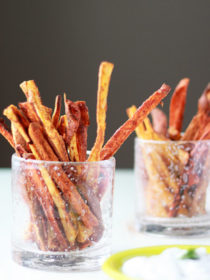 Spicy Baked Sweet Potato Fries with Cool Greek Yogurt Ranch recipe