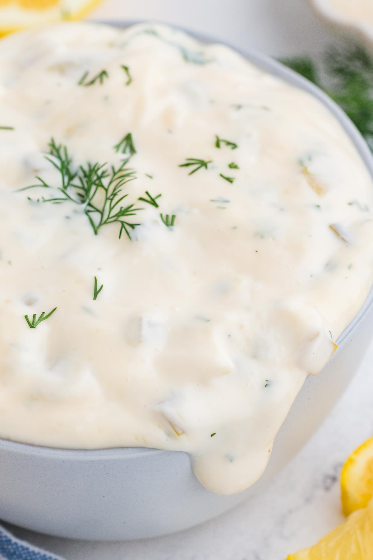 Homemade Tartar Sauce in a white bowl