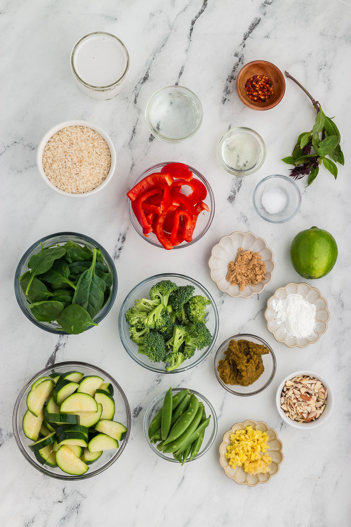 Ingredients for Thai Green Curry Vegetables