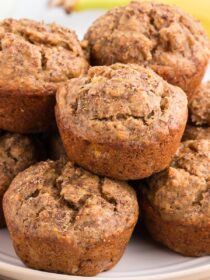 stack of vegan banana muffins