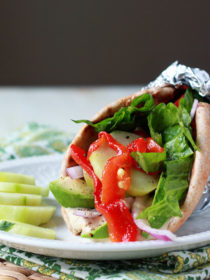 Vegan Hummus, Roasted Red Pepper, & Avocado Gyros recipe