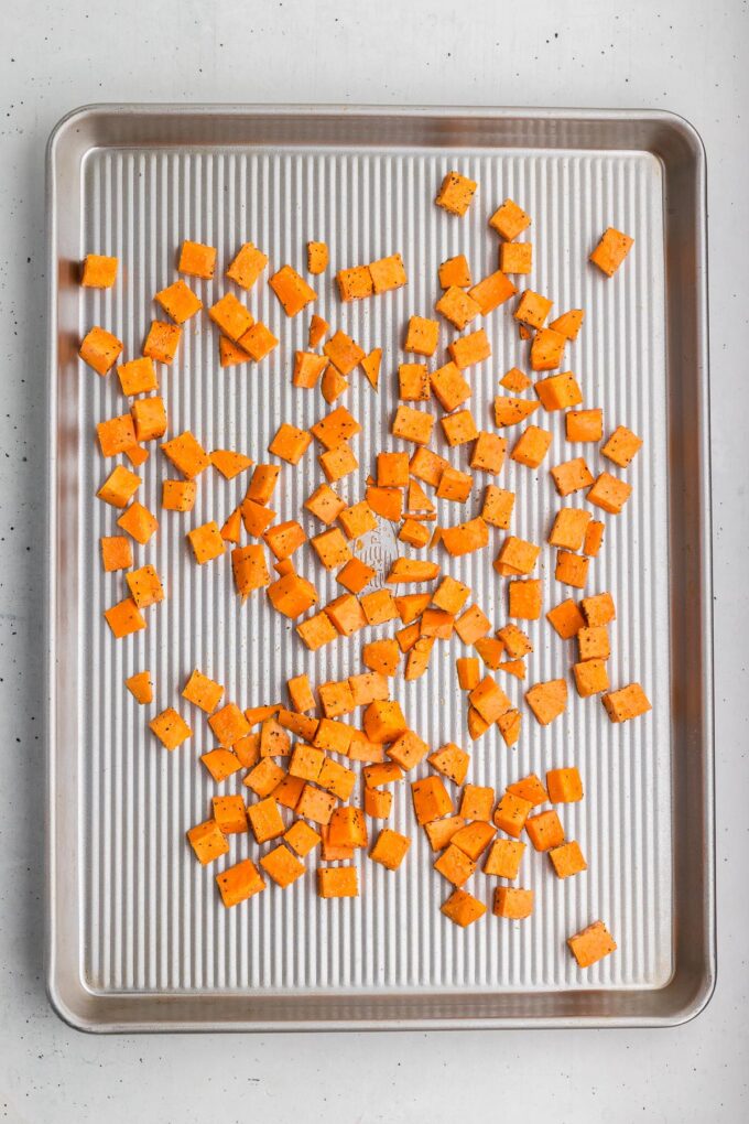 roasted sweet potatoes for vegetarian cottage cheese bowls