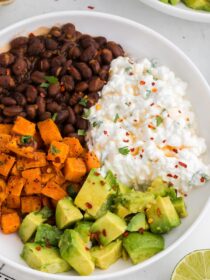 Top view of vegetarian savory cottage cheese bowl
