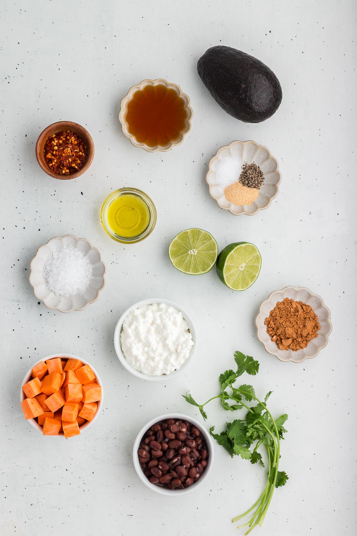Ingredients for Vegetarian Cottage Cheese Bowl with Sweet Potatoes & Black Beans