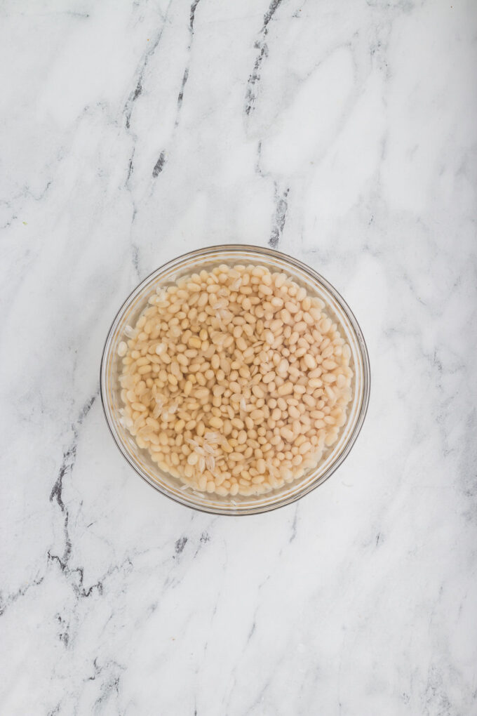 Soaking the beans for Vegetarian Navy Bean Soup