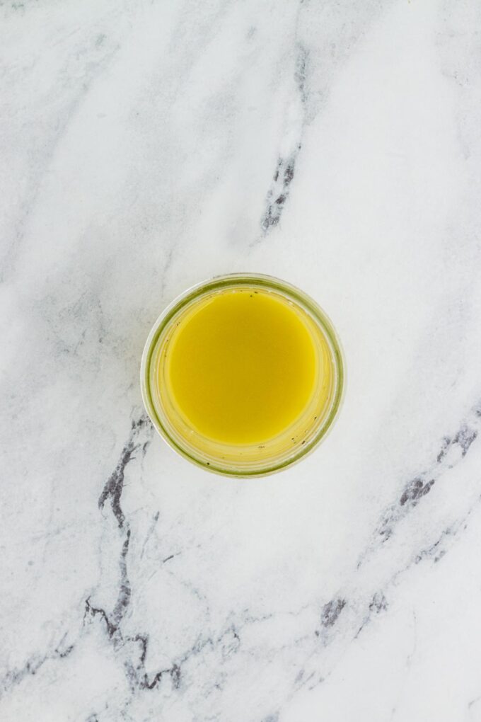 Homemade vinaigrette emulsified and ready to serve