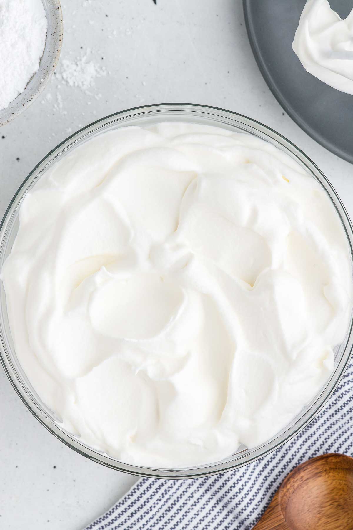 A top view of a bowl of whipped cream